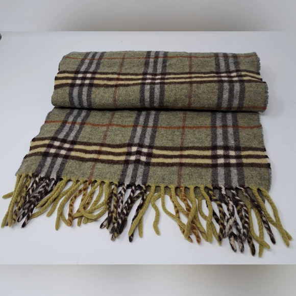 Burberry Vintage Scarf Nova Check 100% Cashmere England 90s Y2K 60" x 12" - Picture 3 of 16